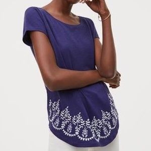 Ann Taylor Loft Vintage Soft Tee w Embroidered Hem